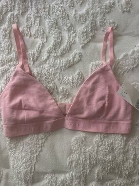 H & M Triangle Bra Top Ribbed Cotton Lined Pink Size M NWT